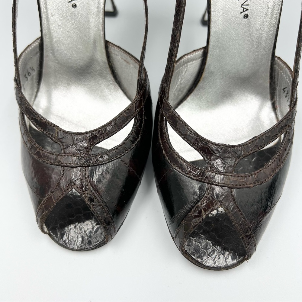 Dolce & Gabbana Croc Embossed Brown Leather Heels With Dust Bag EU36.5/US6.5 - Picture 4 of 10
